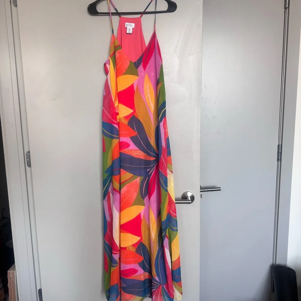 Nicole Miller Chiffon Tropical Maxi Dress Multicolor Size Medium - Picture 2 of 6